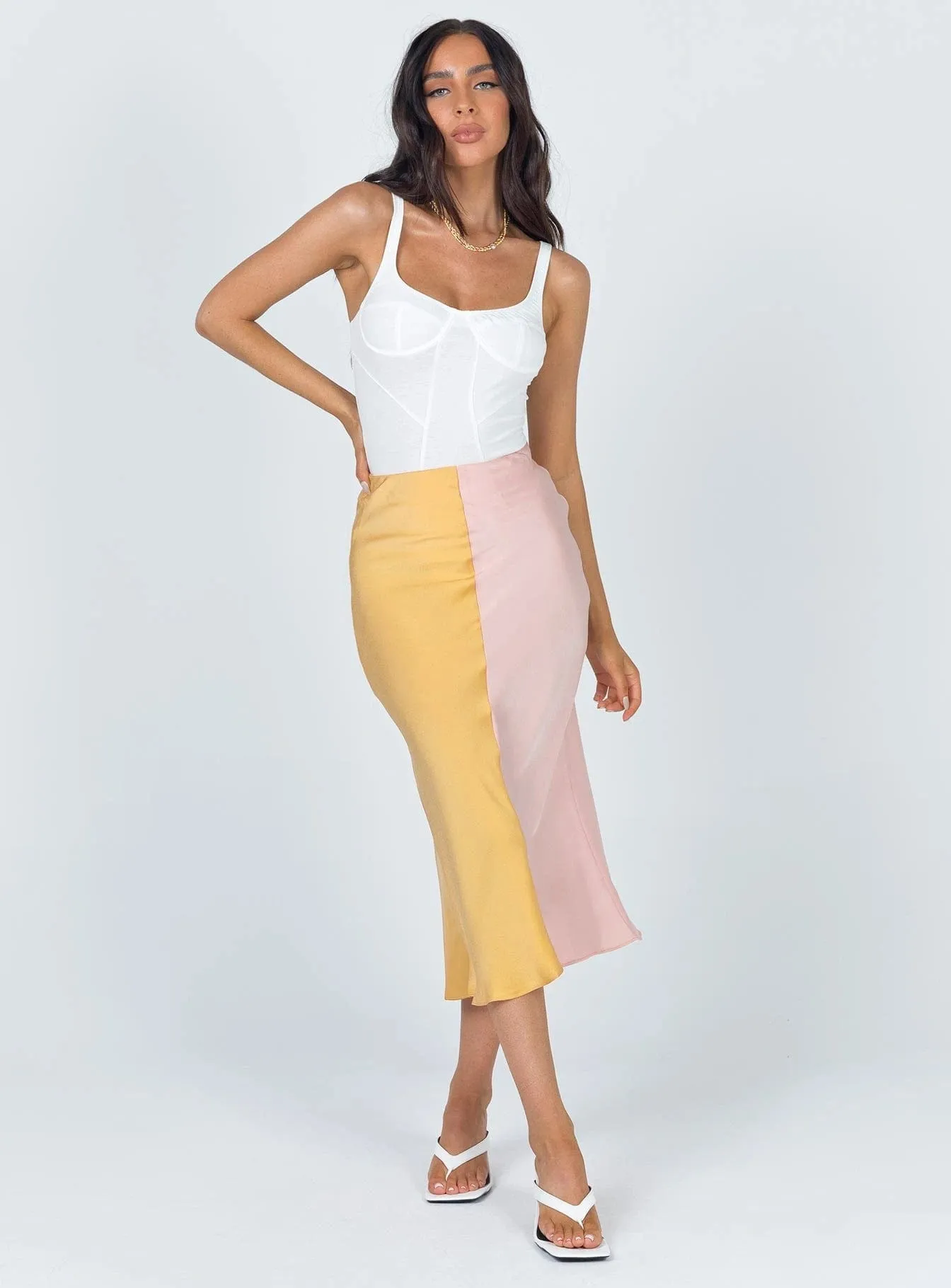 High Rise Dual Colored Pastel Midi Slip Dress