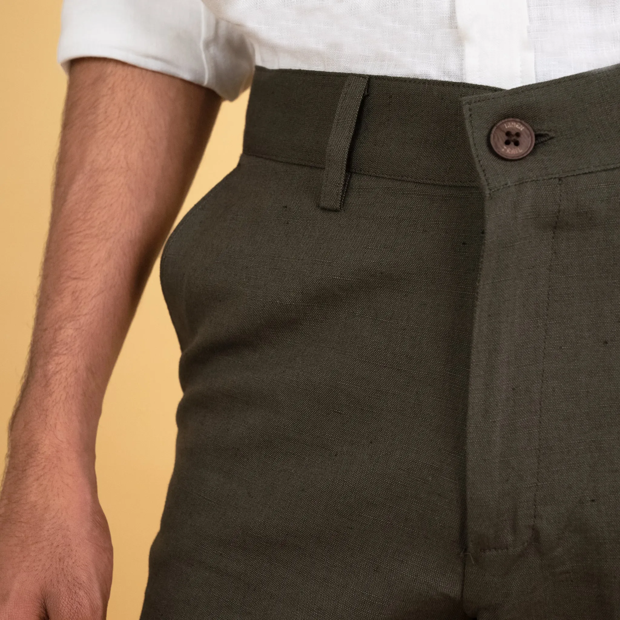 Ian Chino Pants - Men's Linen Trousers - Dark Olive (Factory Rescue)