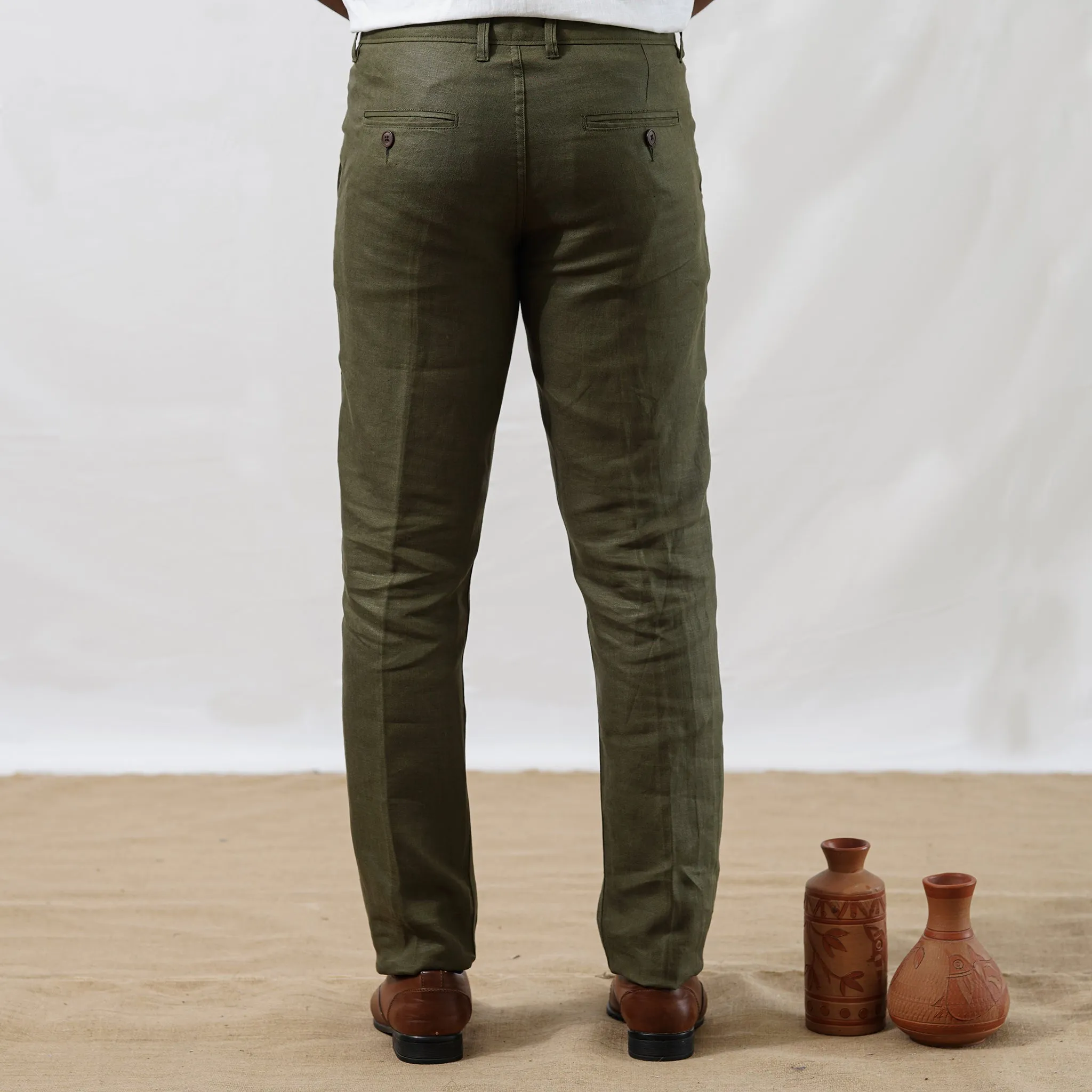 Ian Chino Pants - Men's Linen Trousers - Olive (Factory Rescue)