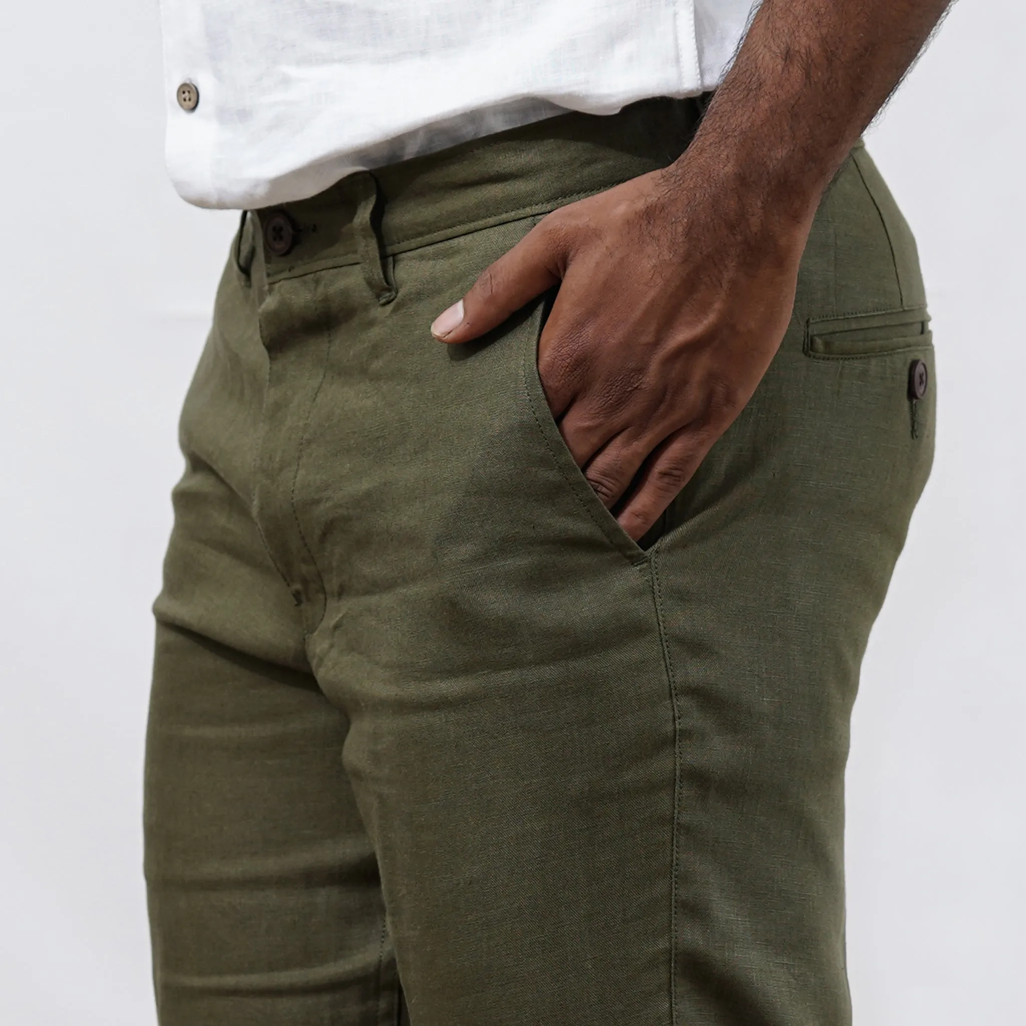 Ian Chino Pants - Men's Linen Trousers - Olive (Factory Rescue)