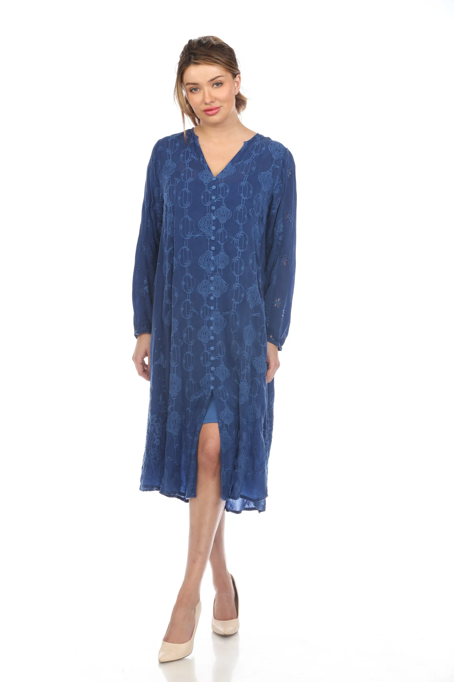 Johnny Was Karyna Meadow Button Front Midi Slip Dress Boho Chic C32324