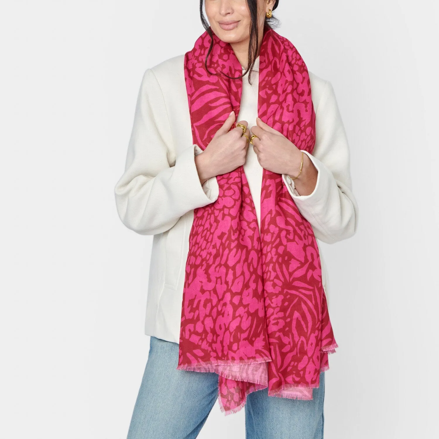Katie Loxton Red / Fuchsia Animal Printed Scarf KLS597