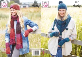 King Cole Chunky Knitting Pattern - Ladies Winter Accessories (5817)