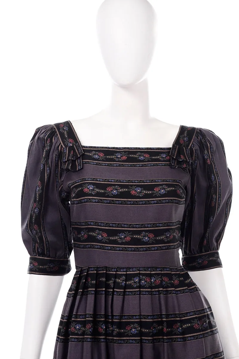 Lanz Originals Vintage Gray Floral Print Cotton Dress W Puff Sleeves