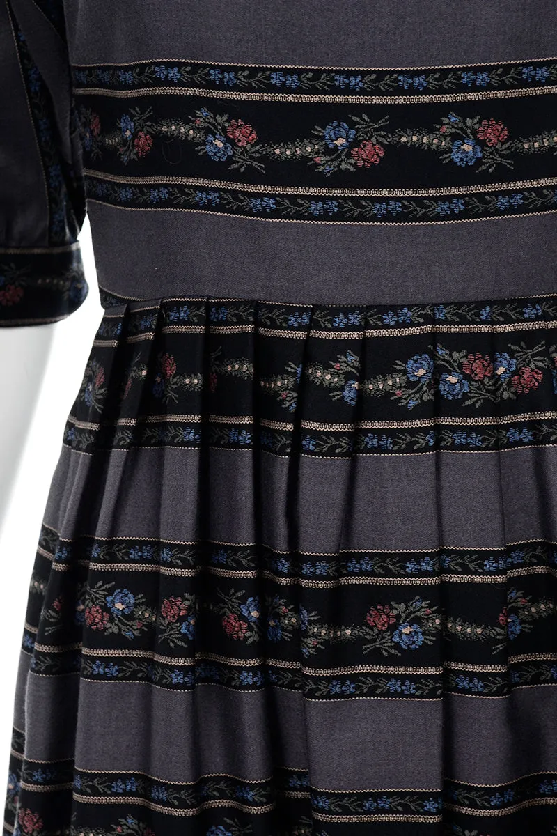 Lanz Originals Vintage Gray Floral Print Cotton Dress W Puff Sleeves