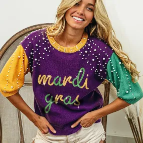 Mardi Gras Pearl Sweater Top