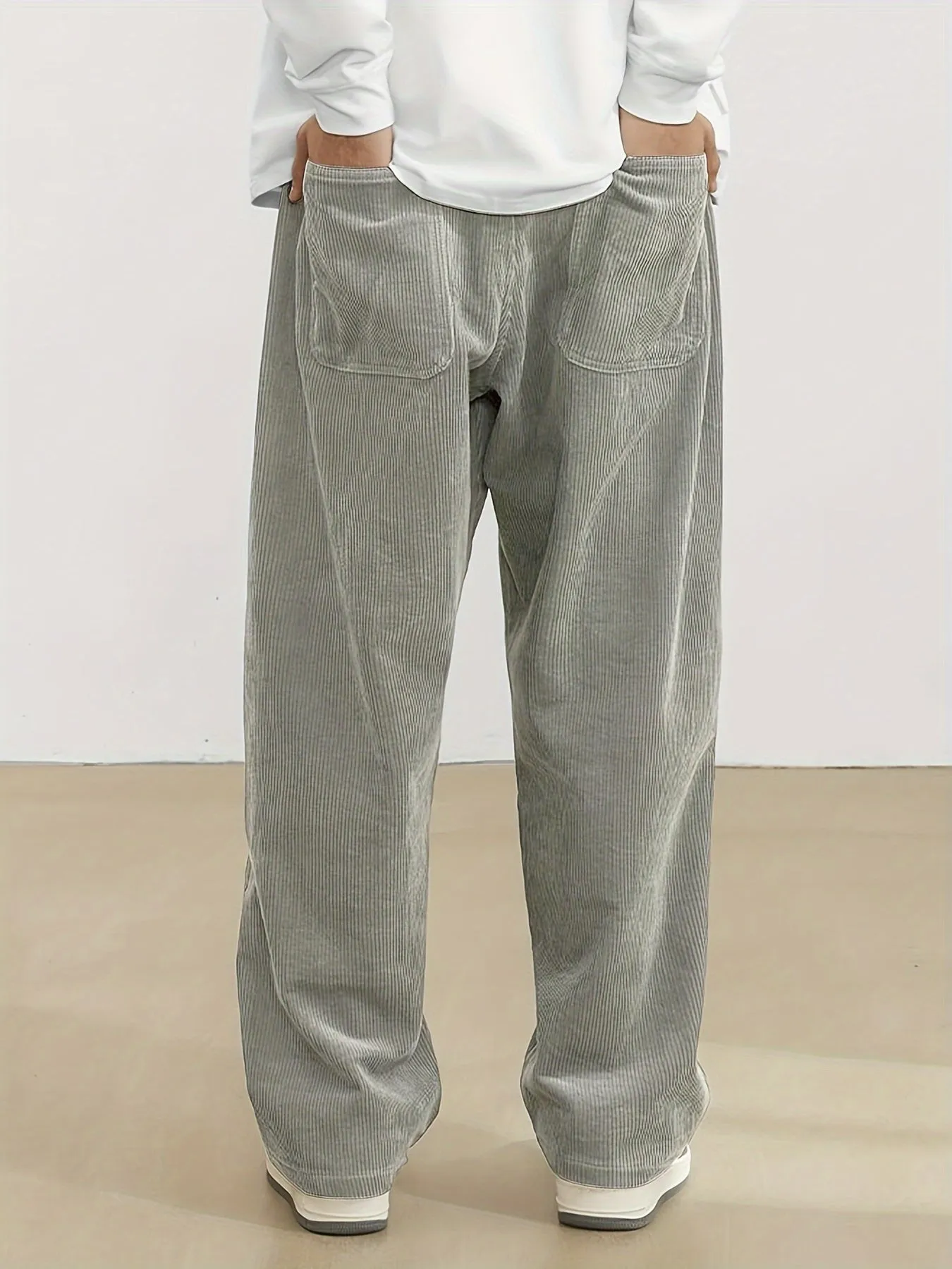 Men's Vintage-Inspired Thick Fleece Casual Pants with Slant Pockets - Loose Fit, Drawstring Waist for Fall/Winter Streetwear & Outdoor Activities