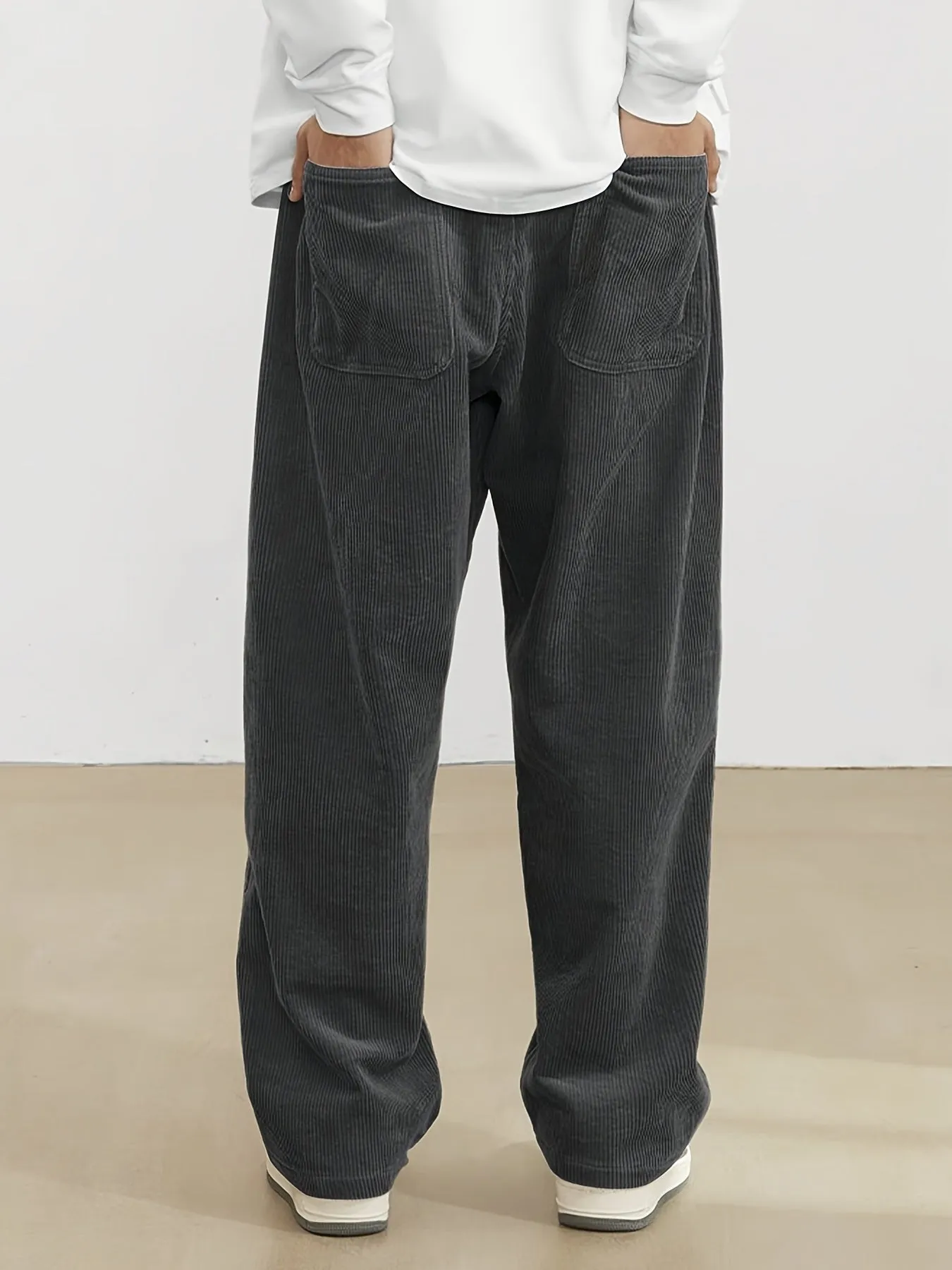 Men's Vintage-Inspired Thick Fleece Casual Pants with Slant Pockets - Loose Fit, Drawstring Waist for Fall/Winter Streetwear & Outdoor Activities