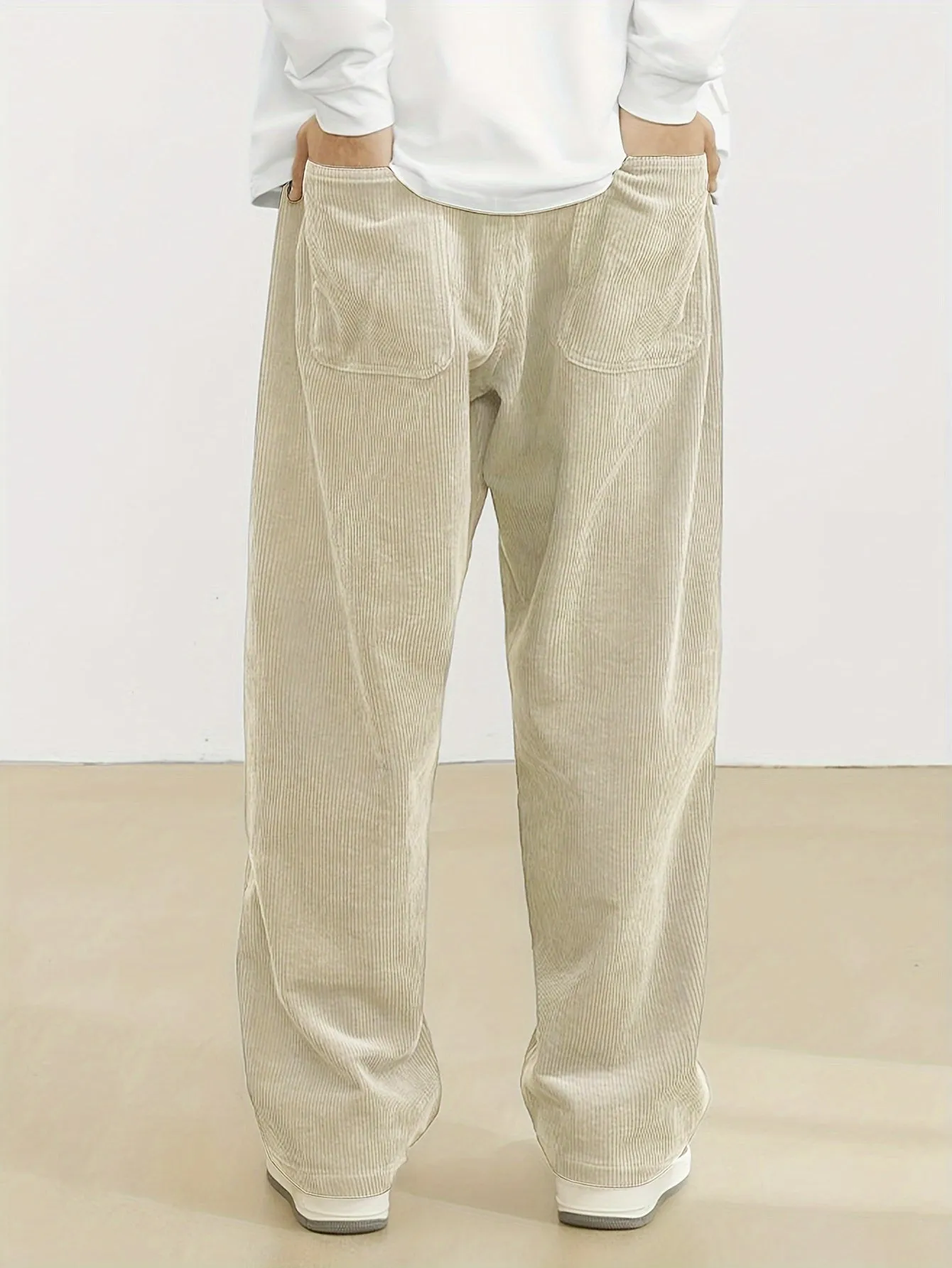 Men's Vintage-Inspired Thick Fleece Casual Pants with Slant Pockets - Loose Fit, Drawstring Waist for Fall/Winter Streetwear & Outdoor Activities