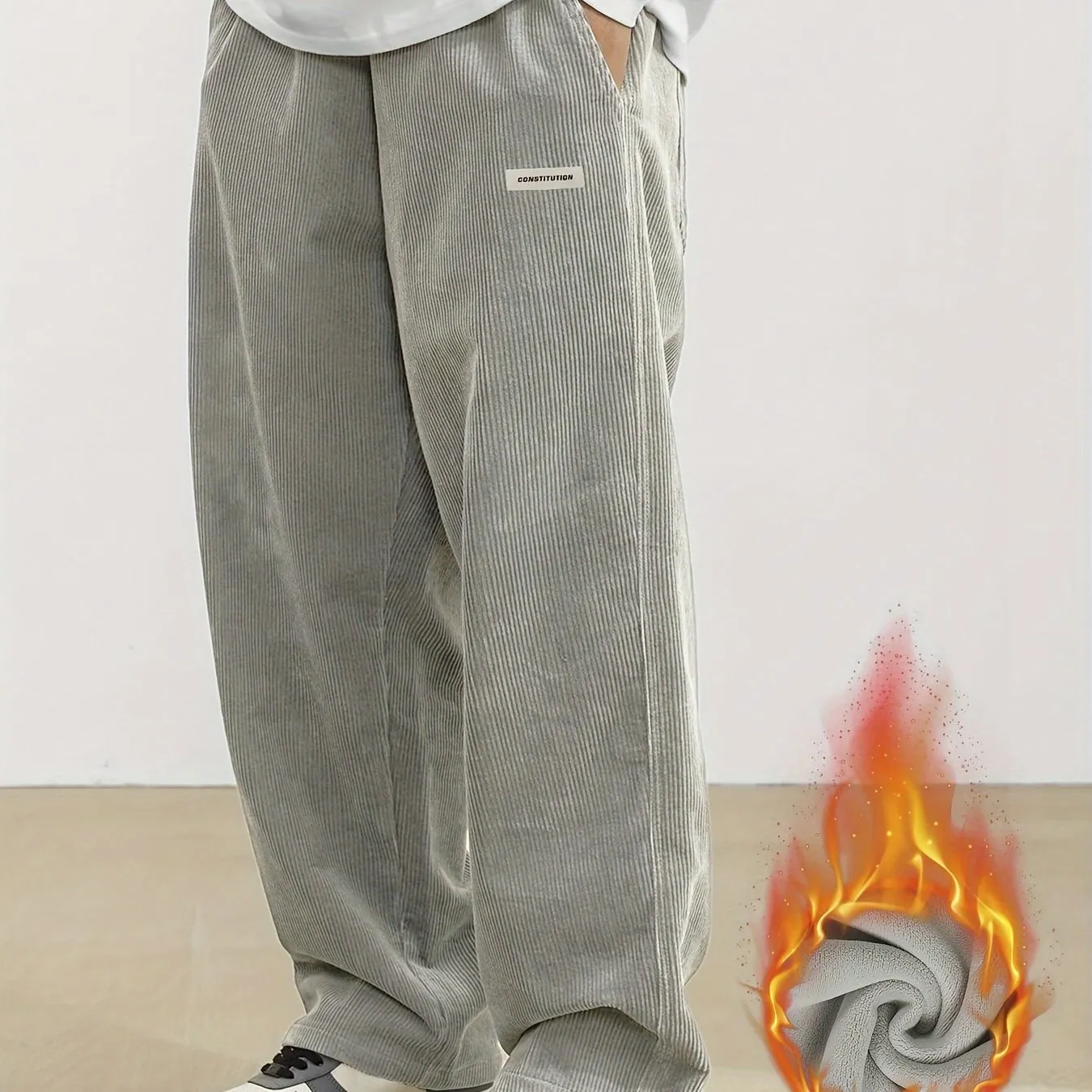 Men's Vintage-Inspired Thick Fleece Casual Pants with Slant Pockets - Loose Fit, Drawstring Waist for Fall/Winter Streetwear & Outdoor Activities