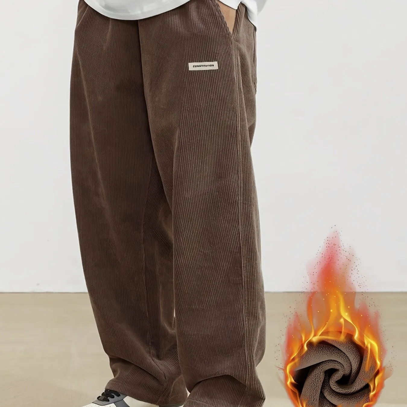 Men's Vintage-Inspired Thick Fleece Casual Pants with Slant Pockets - Loose Fit, Drawstring Waist for Fall/Winter Streetwear & Outdoor Activities