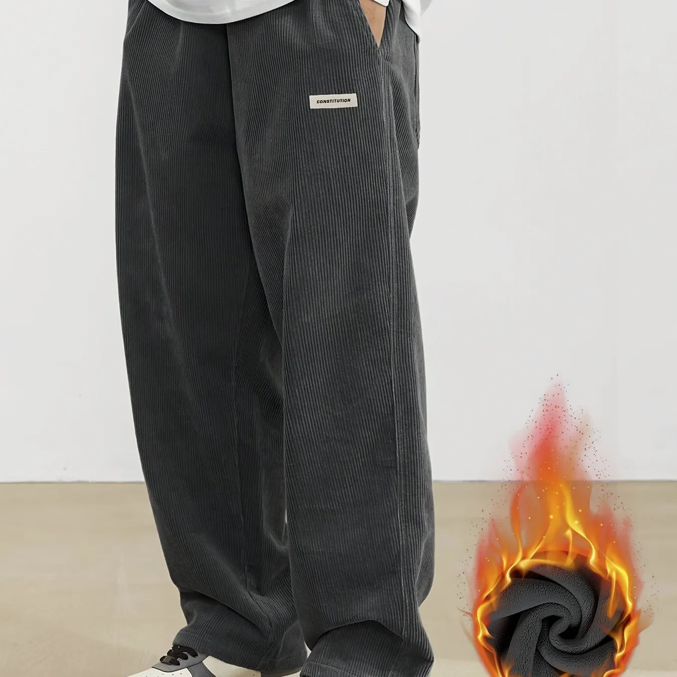 Men's Vintage-Inspired Thick Fleece Casual Pants with Slant Pockets - Loose Fit, Drawstring Waist for Fall/Winter Streetwear & Outdoor Activities