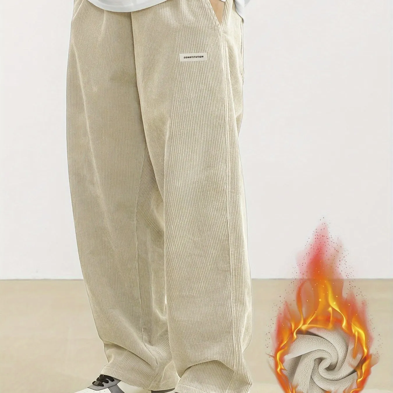 Men's Vintage-Inspired Thick Fleece Casual Pants with Slant Pockets - Loose Fit, Drawstring Waist for Fall/Winter Streetwear & Outdoor Activities