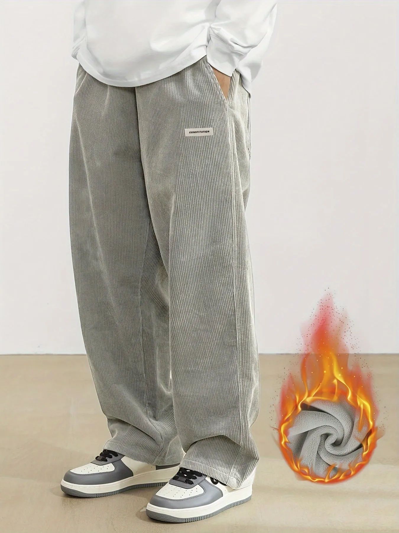 Men's Vintage-Inspired Thick Fleece Casual Pants with Slant Pockets - Loose Fit, Drawstring Waist for Fall/Winter Streetwear & Outdoor Activities