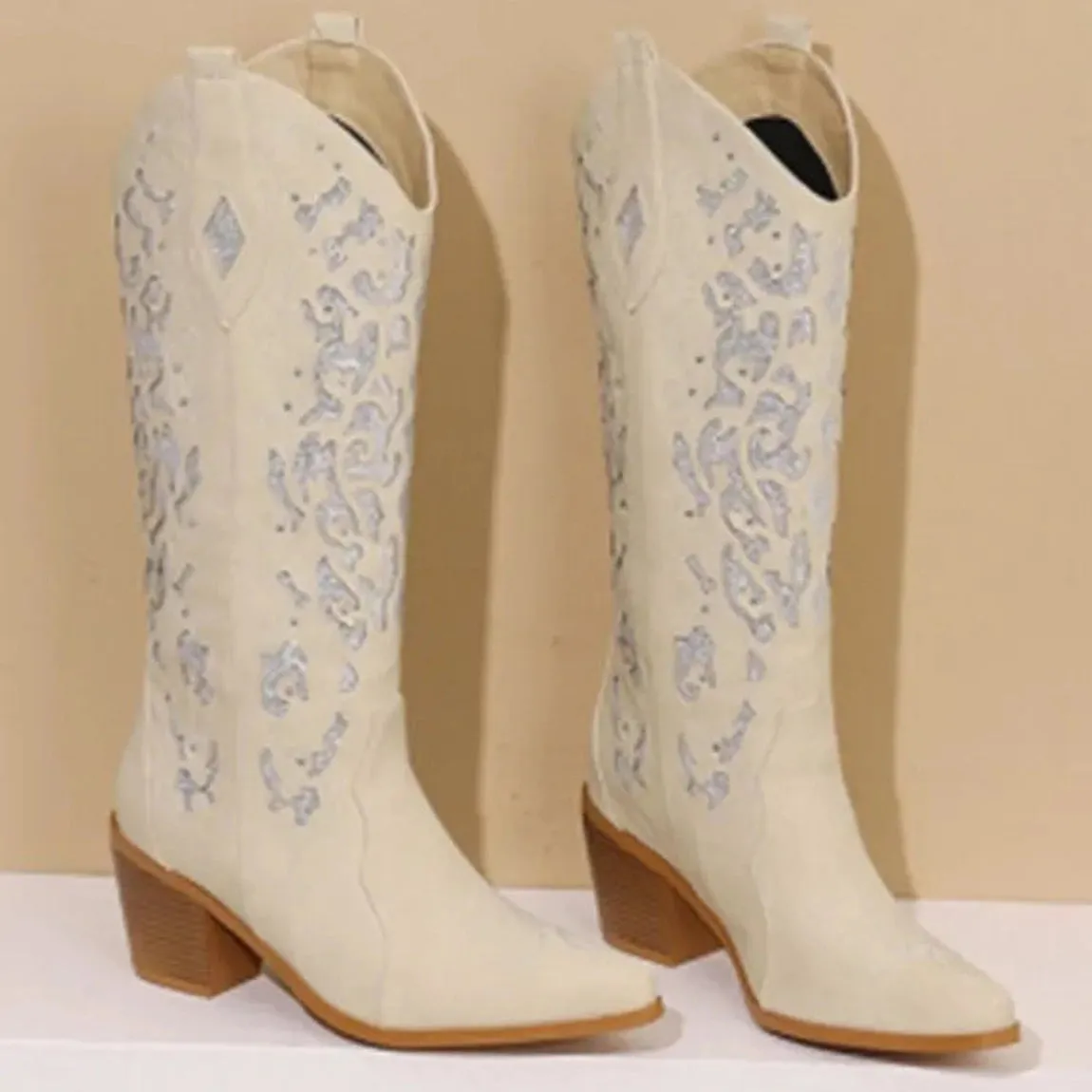 Merendy Dalieda Floral Embroidered block heel boots