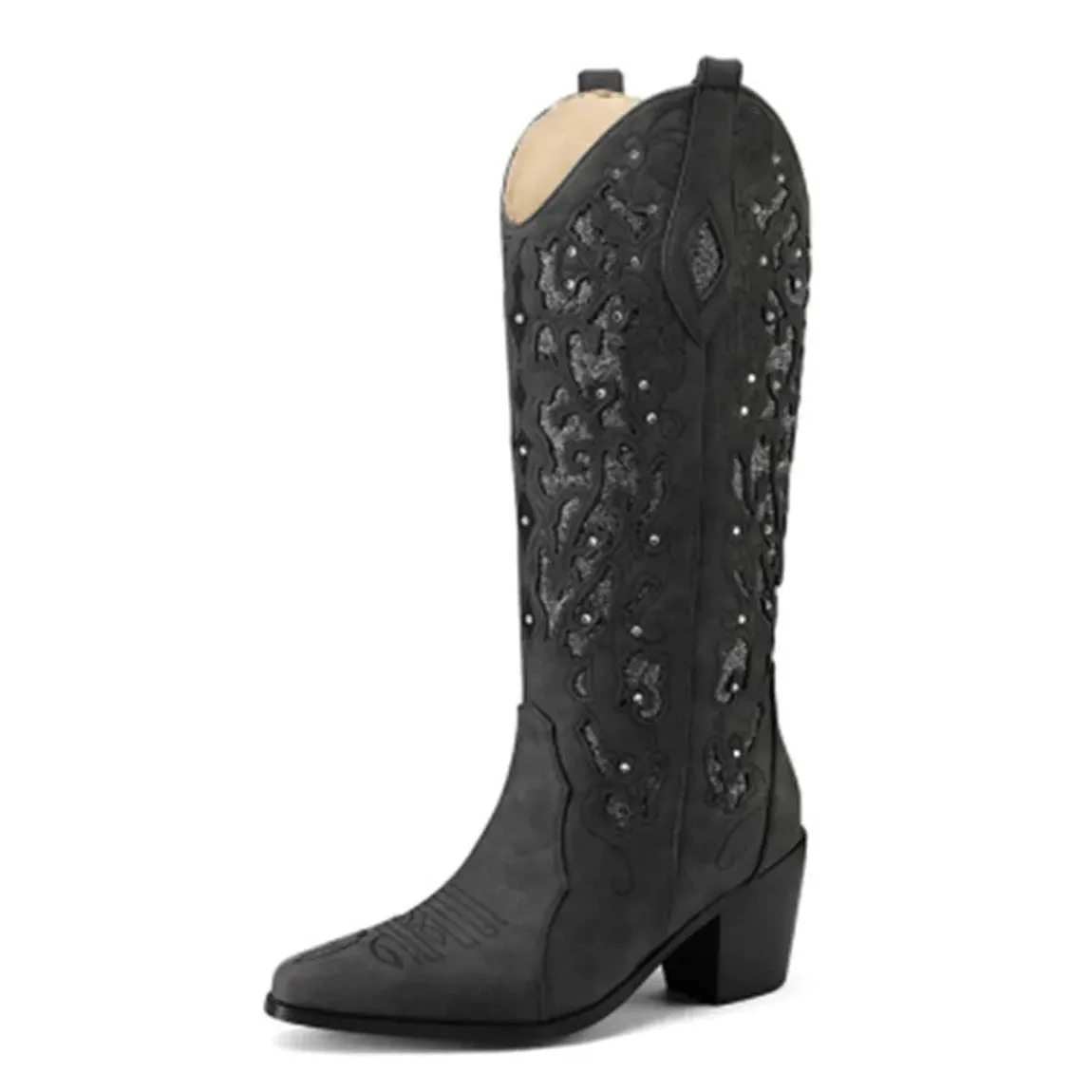 Merendy Dalieda Floral Embroidered block heel boots