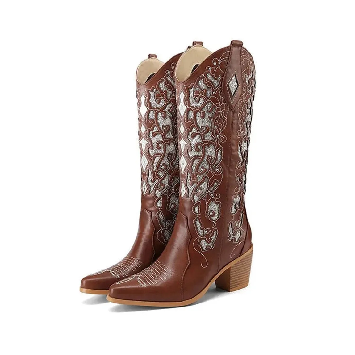 Merendy Dalieda Floral Embroidered block heel boots
