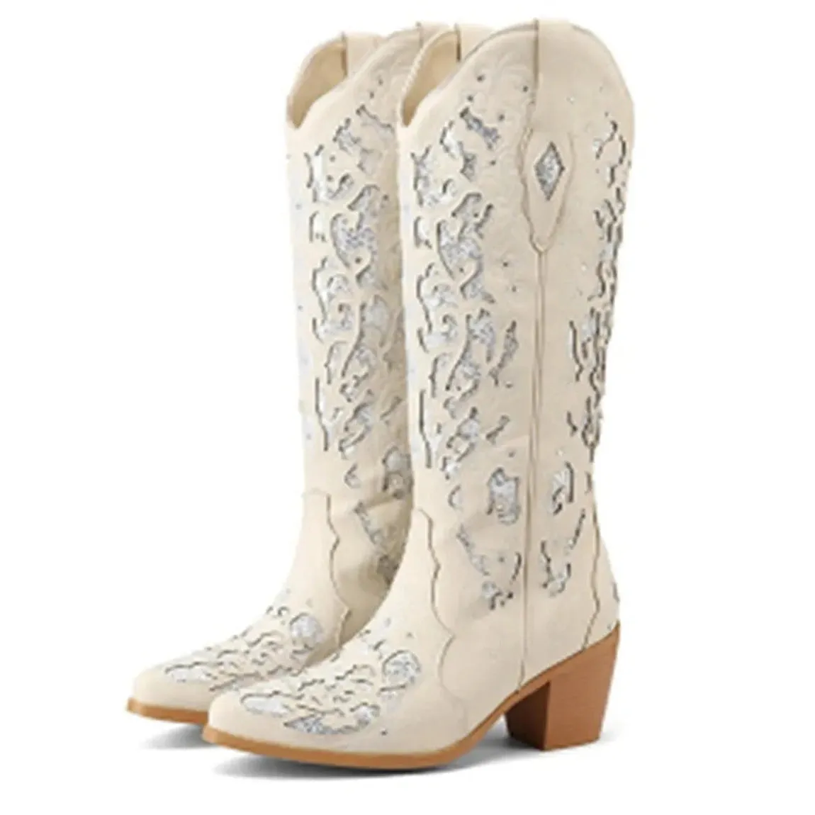 Merendy Dalieda Floral Embroidered block heel boots