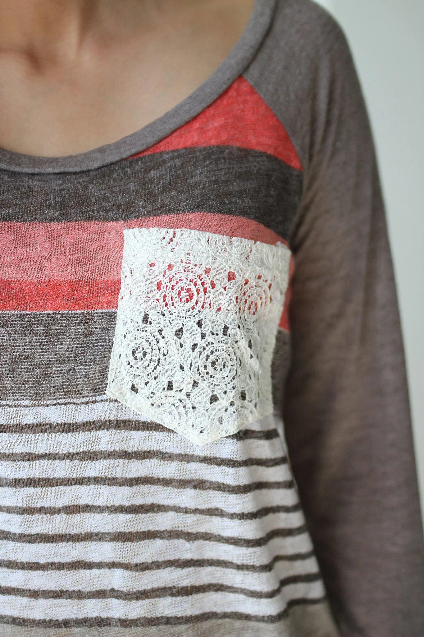 Multicolor Striped Top with Crochet Pocket