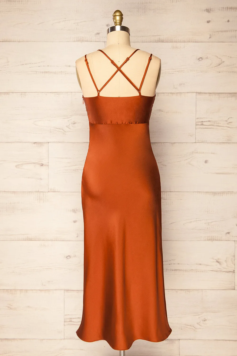 Nikoo Rust | Midi V-Neck Slip Dress