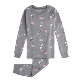 Petit Lem 2-Piece Organic Cotton Ribbed Pajama Set in Hockey Gear Print on Grey