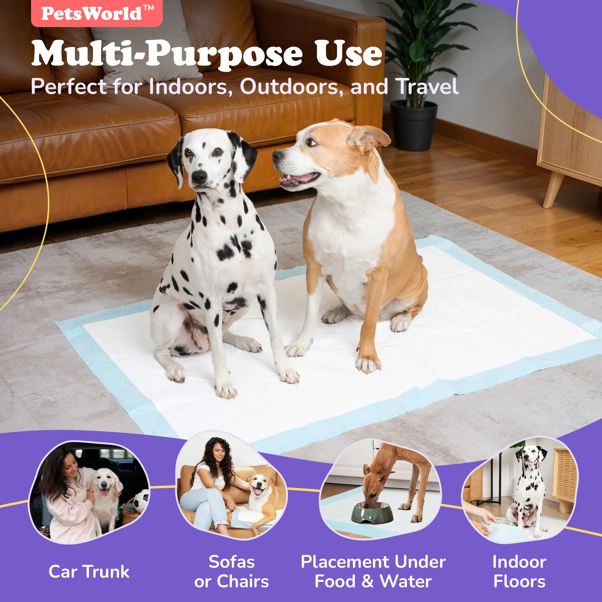 PetsWorld 37x54 Inch Pee Pads: 3XL Tear-Resistant & Leak-Proof