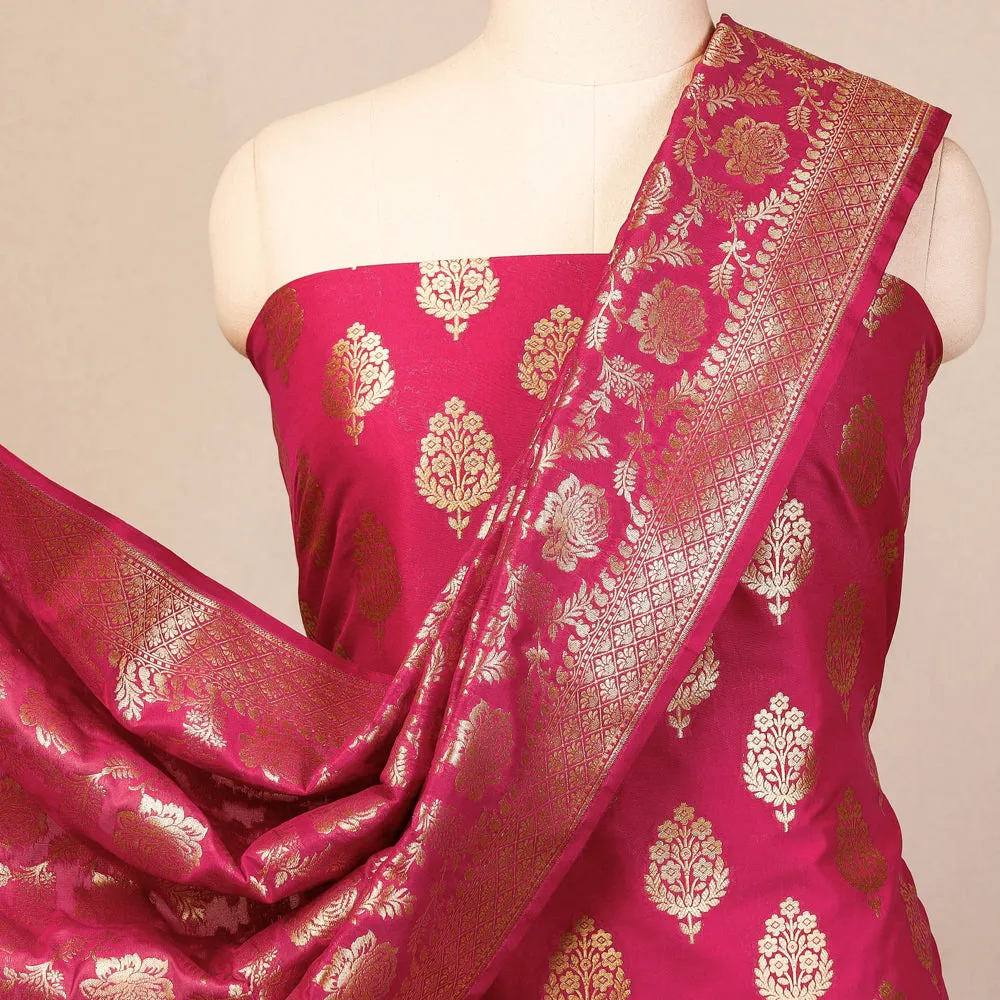 Pink - 3pc Banarasi Jaal & Buti Cutwork Silk Zari Work Suit Material Set