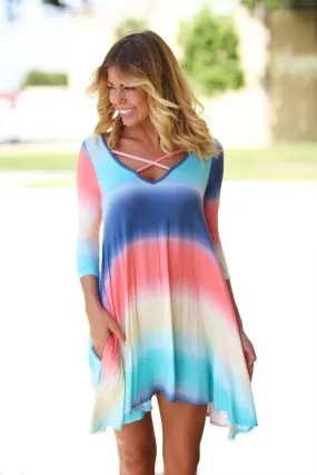 Rainbow Criss Cross Short Dress with Pockets