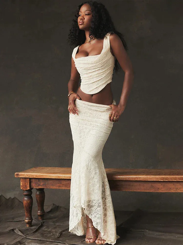 Sexy Party Lace Spaghetti Strap Crop Top Bodycon Summer 2 Piece Dress