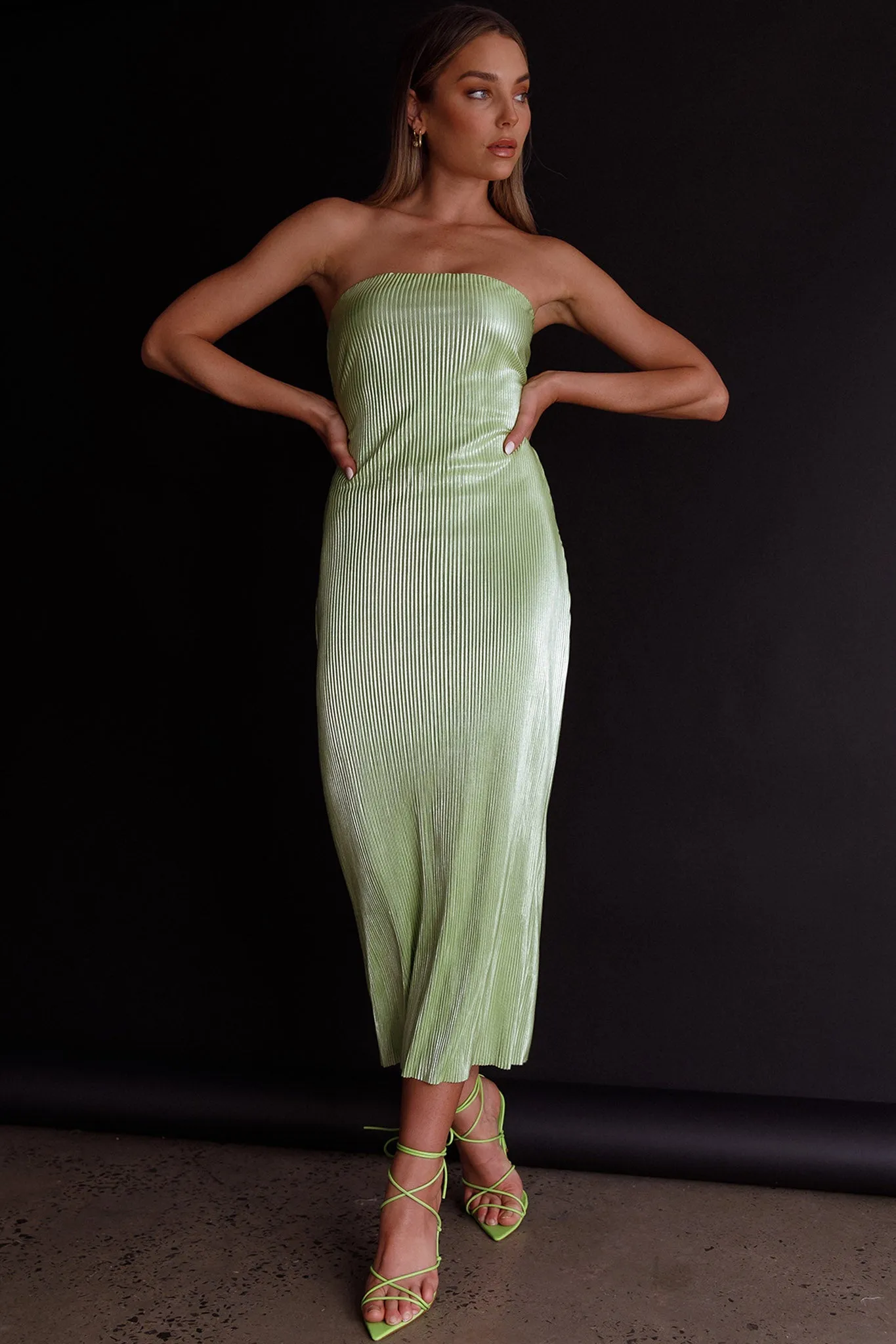 Shondra Accordion Pleat Tube Dress Lime