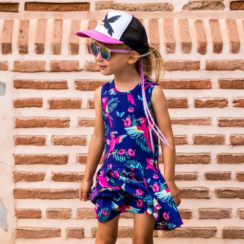 Sleeveless dress- purple parrot