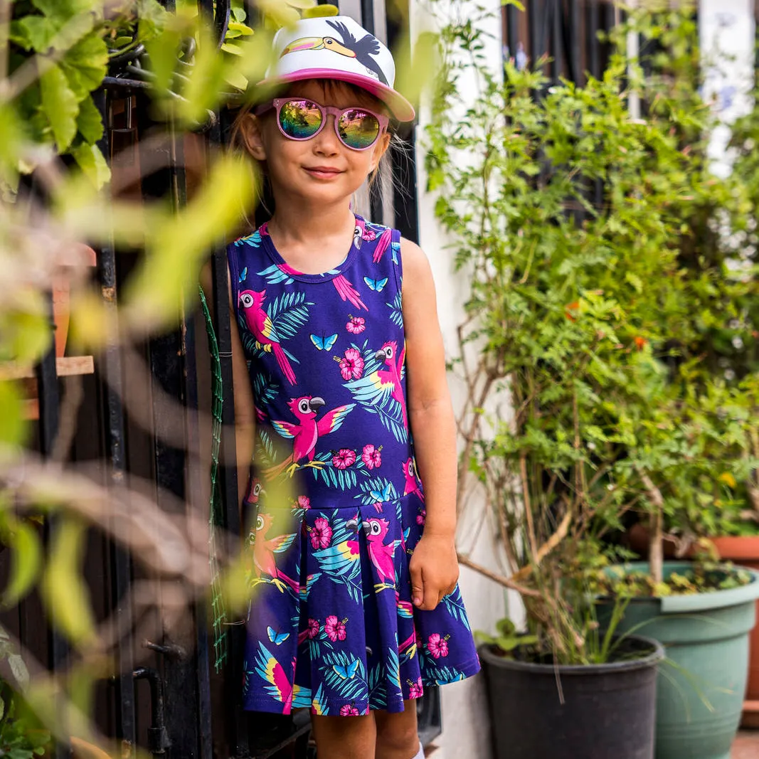 Sleeveless dress- purple parrot