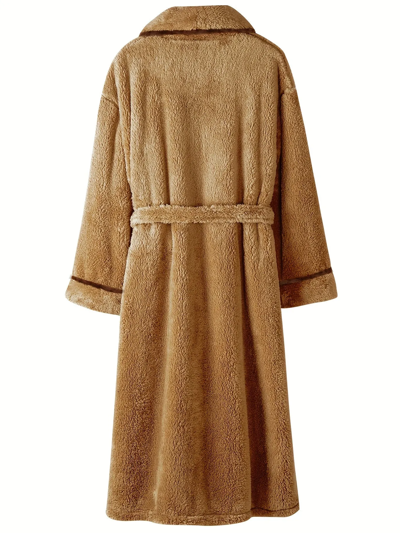Thick Coral Fleece Long-sleeved Lace Up Men's Bathrobe For Autumn And Winter, Simple And Warm Men's Home Wear
