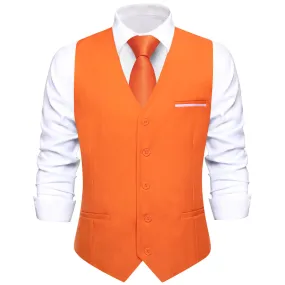 Ties2you Men's Formal Vest Coral Orange Solid Silk Vest Business Suit