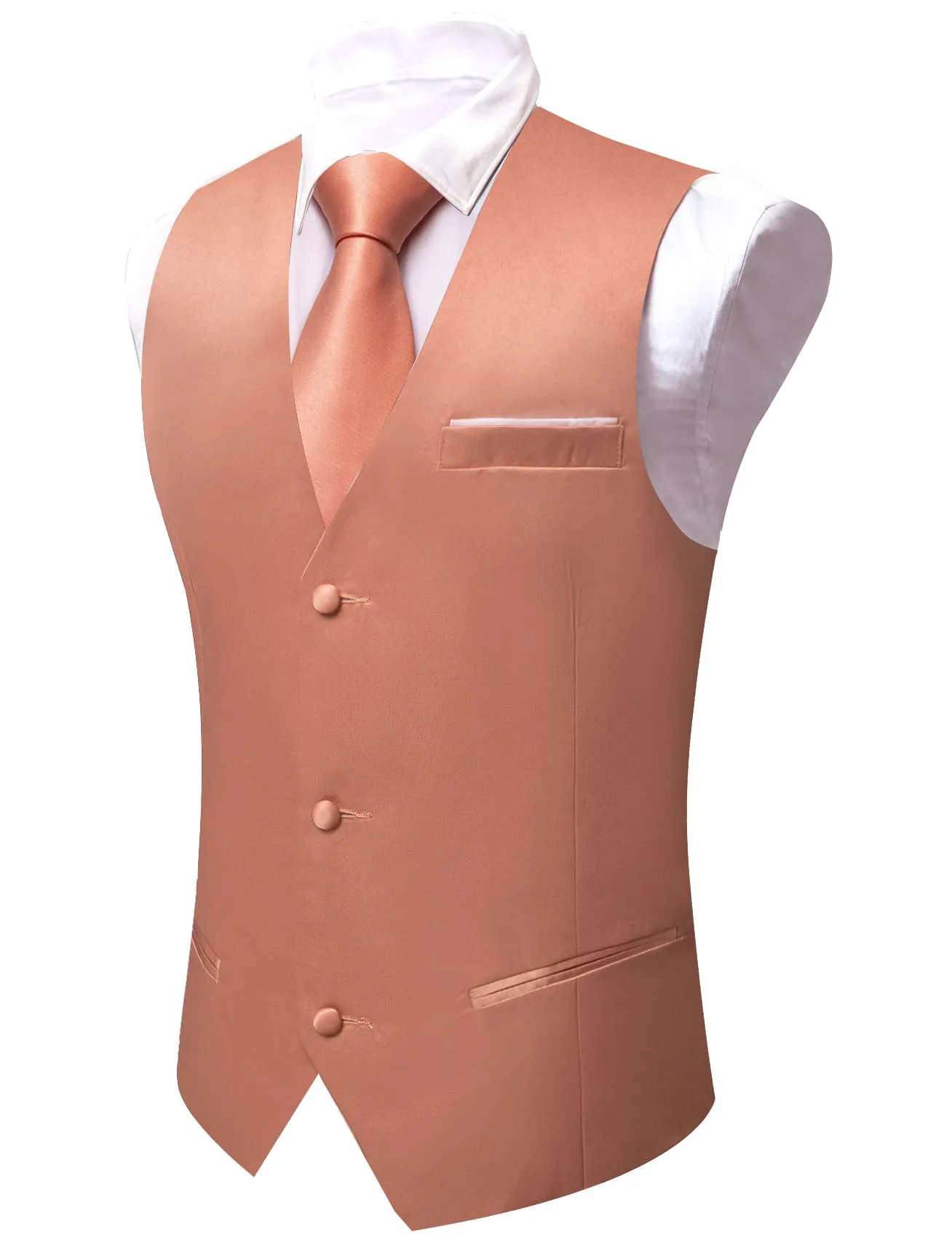 Ties2you Tuxedo Vest Light Coral Solid Button V Neck Dress Work Vest for Men