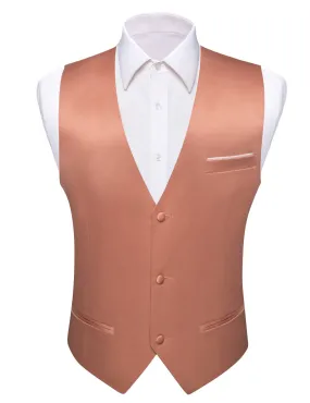Ties2you Tuxedo Vest Light Coral Solid Button V Neck Dress Work Vest for Men