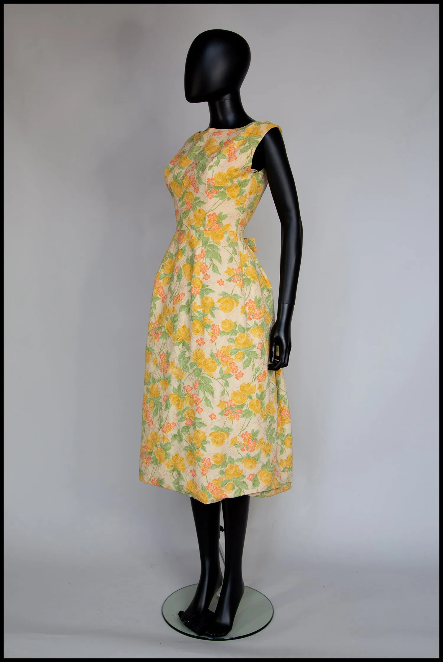 Vintage 1950s Pastel Floral Brocade Cotton Dress