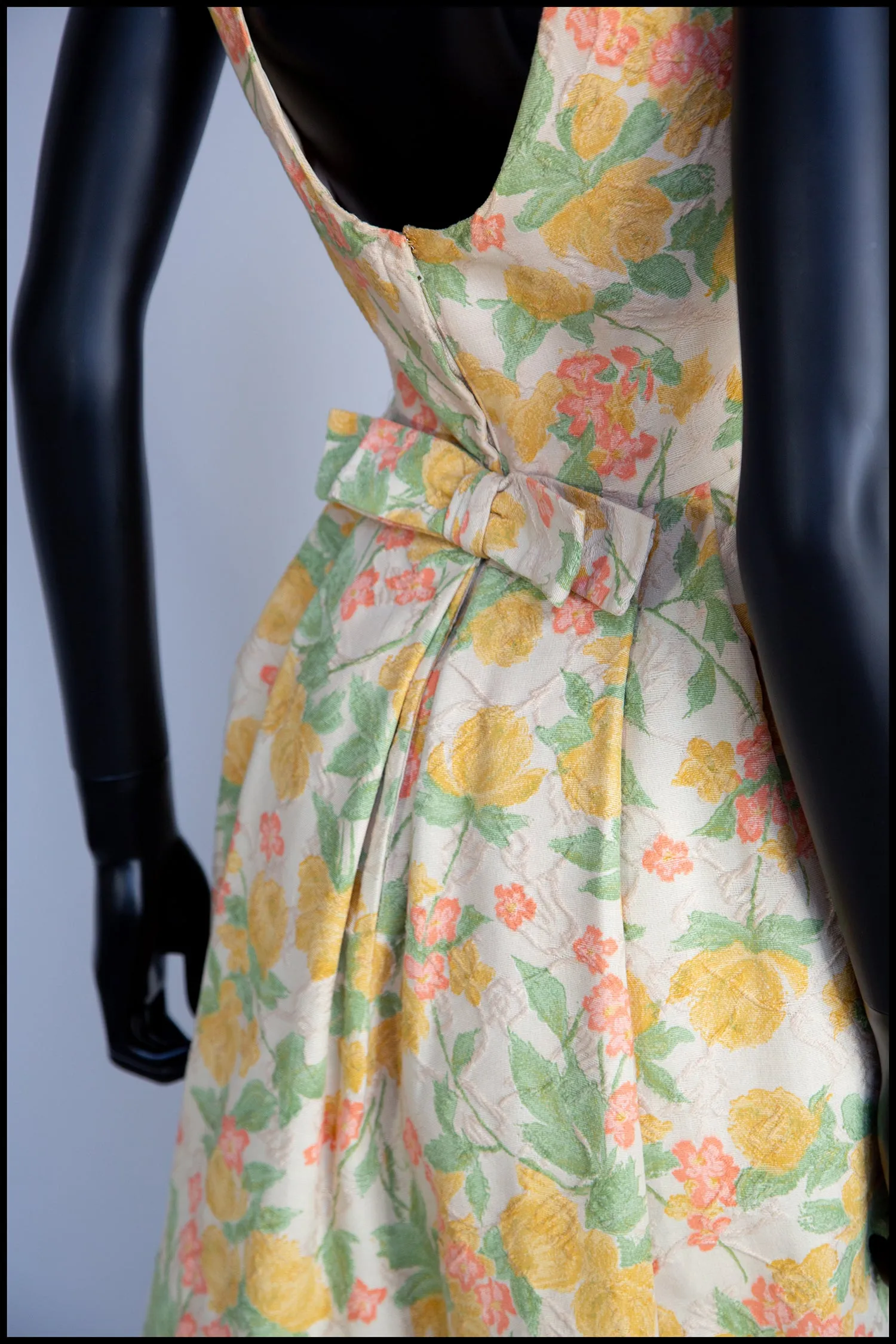 Vintage 1950s Pastel Floral Brocade Cotton Dress