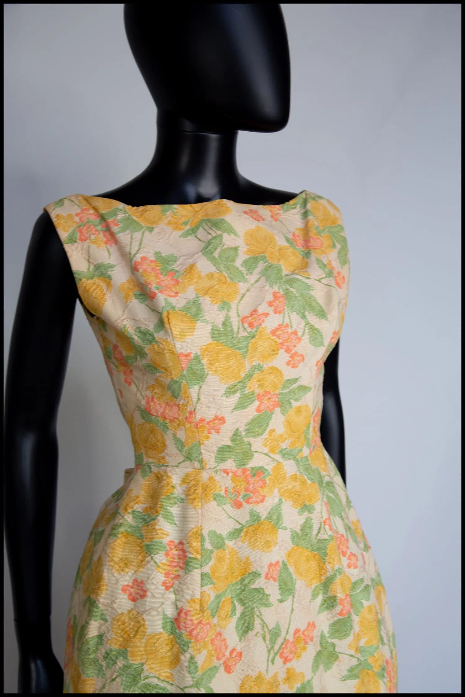 Vintage 1950s Pastel Floral Brocade Cotton Dress