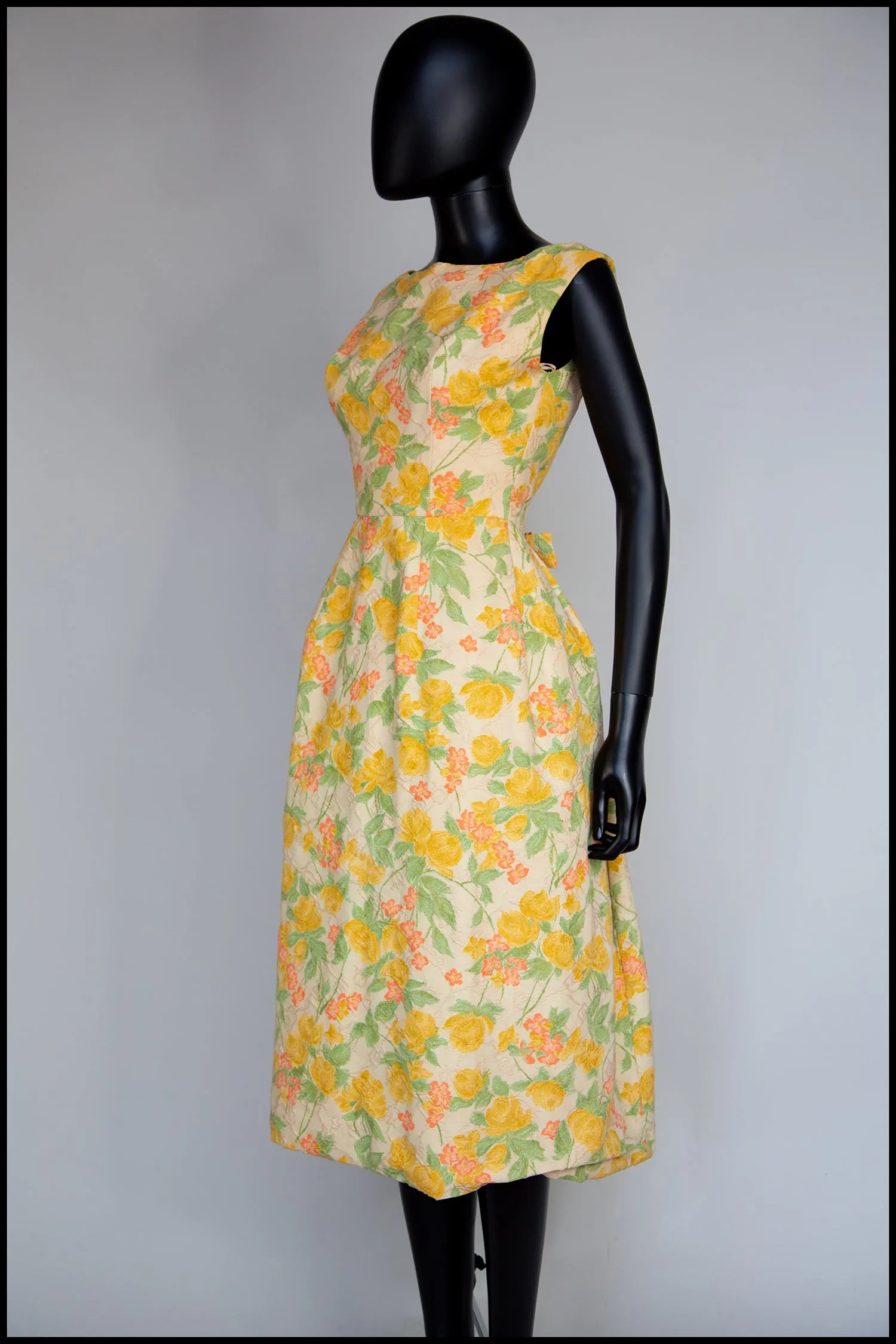 Vintage 1950s Pastel Floral Brocade Cotton Dress