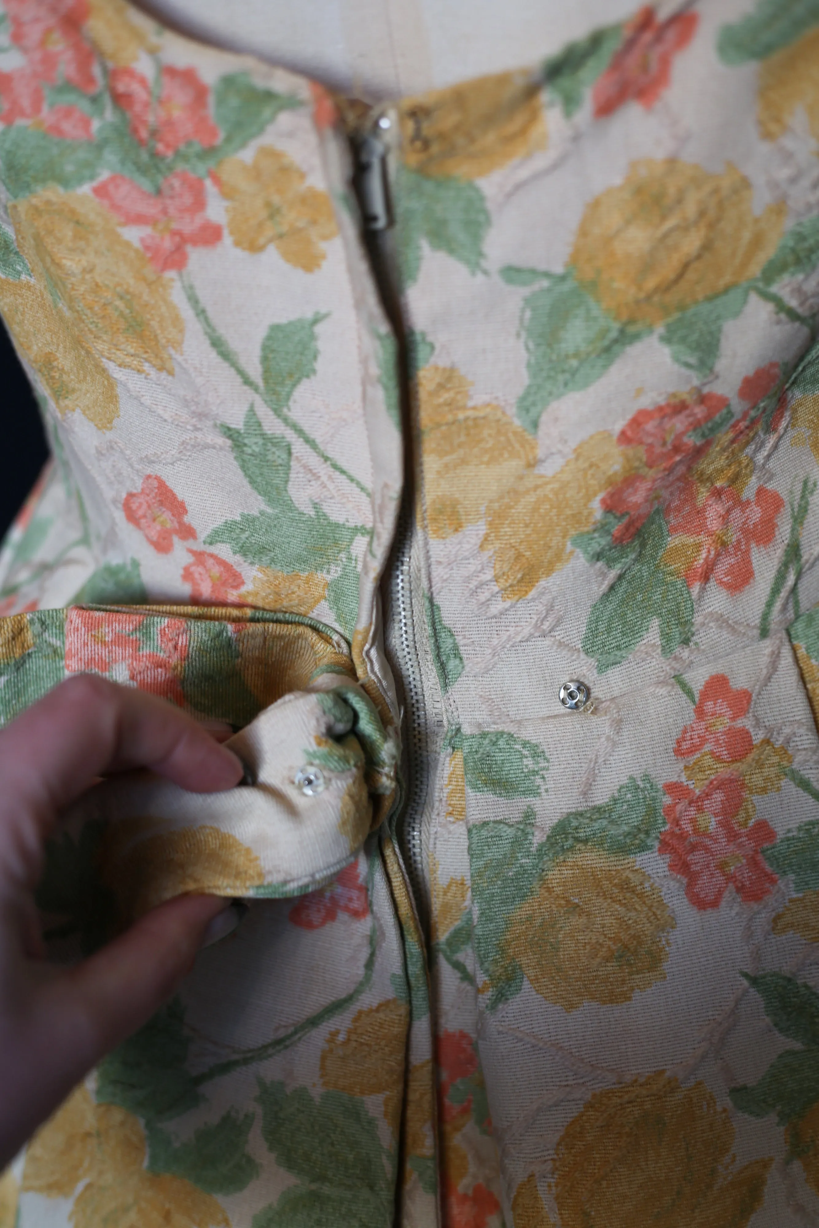 Vintage 1950s Pastel Floral Brocade Cotton Dress