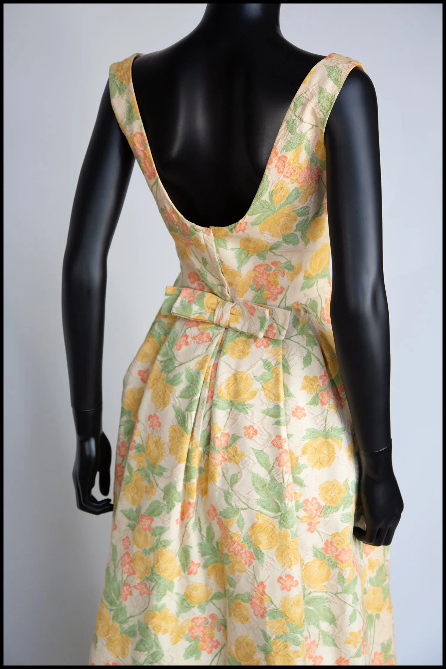 Vintage 1950s Pastel Floral Brocade Cotton Dress