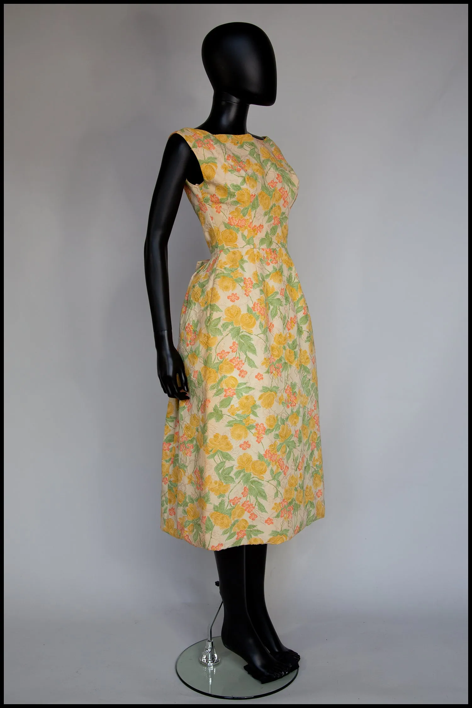 Vintage 1950s Pastel Floral Brocade Cotton Dress