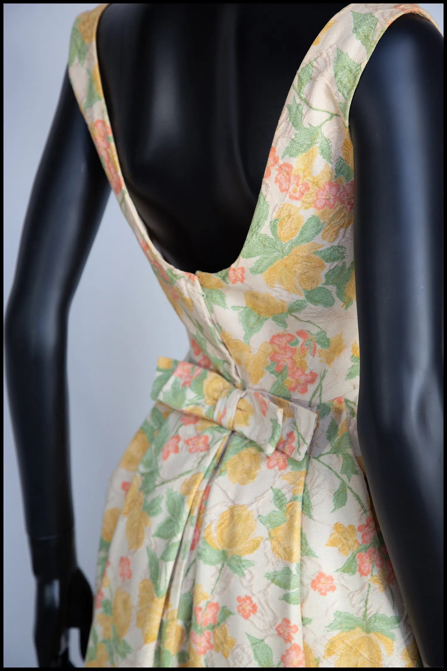 Vintage 1950s Pastel Floral Brocade Cotton Dress