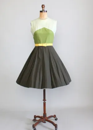 Vintage 1960s Sue Brett Green Color Block Day Dress