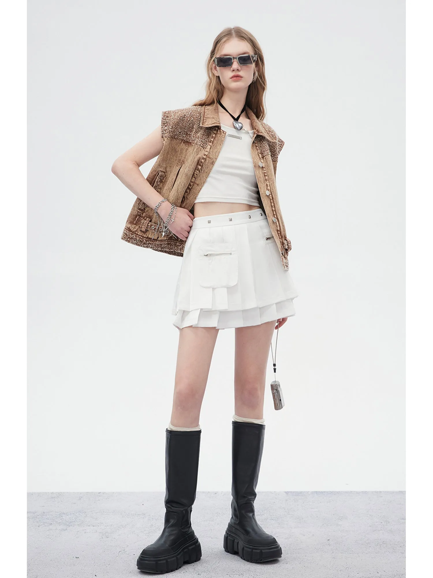 WESAME LAB DOUBLE PLEATED STITCHING SKIRT
