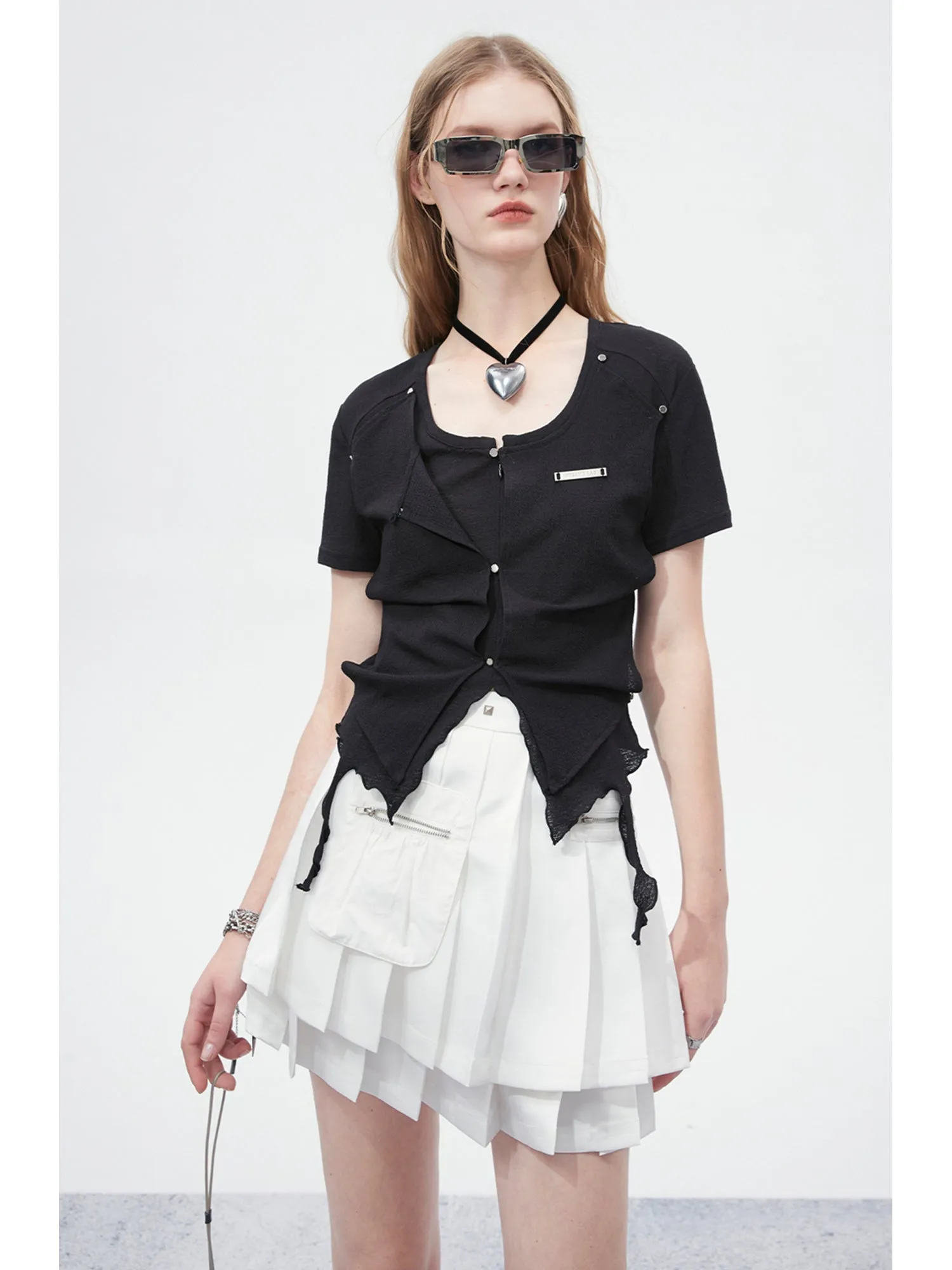 WESAME LAB DOUBLE PLEATED STITCHING SKIRT