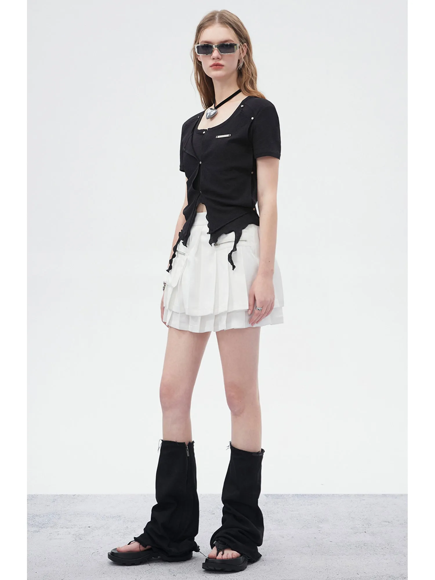 WESAME LAB DOUBLE PLEATED STITCHING SKIRT