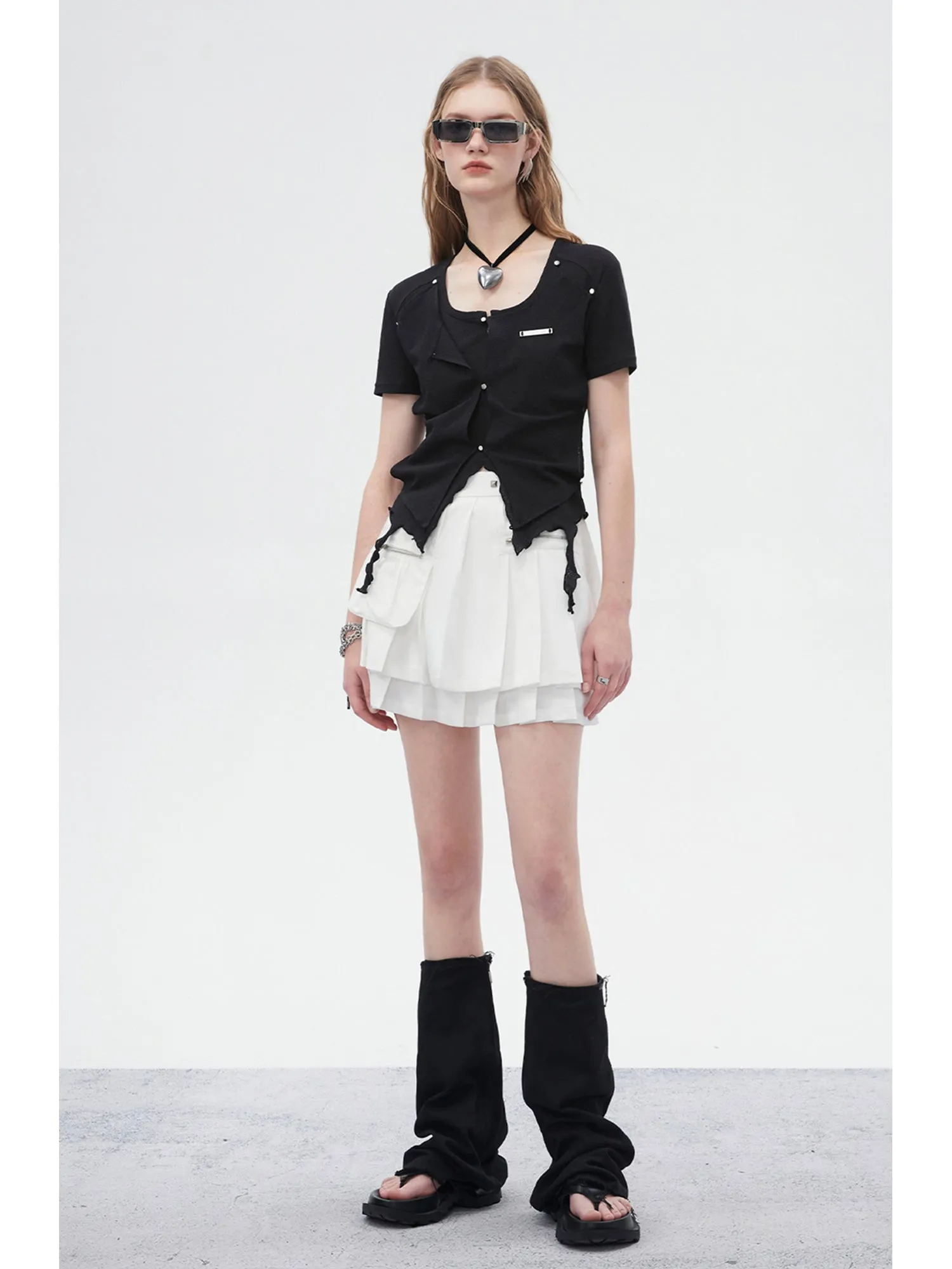WESAME LAB DOUBLE PLEATED STITCHING SKIRT
