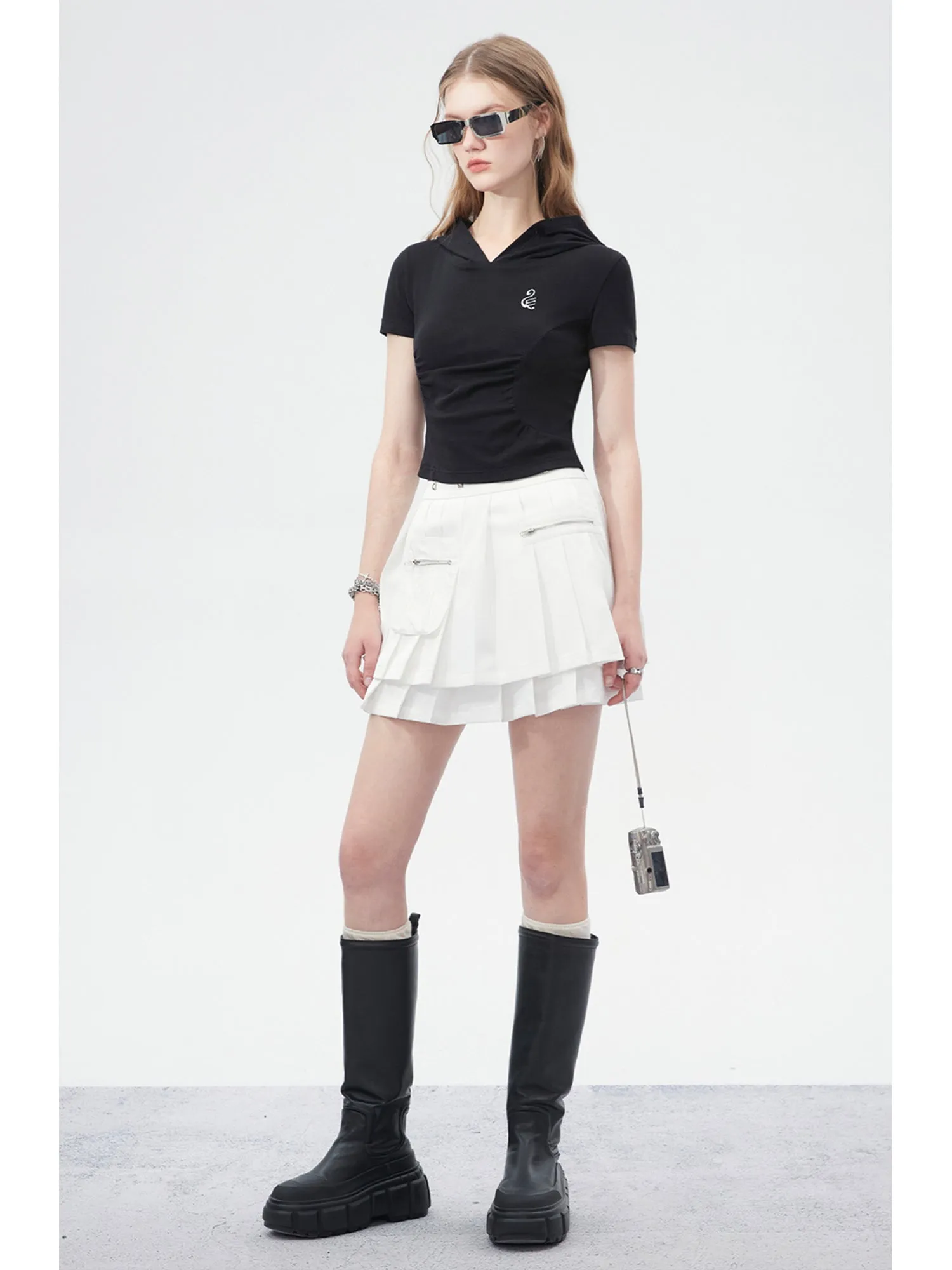WESAME LAB DOUBLE PLEATED STITCHING SKIRT